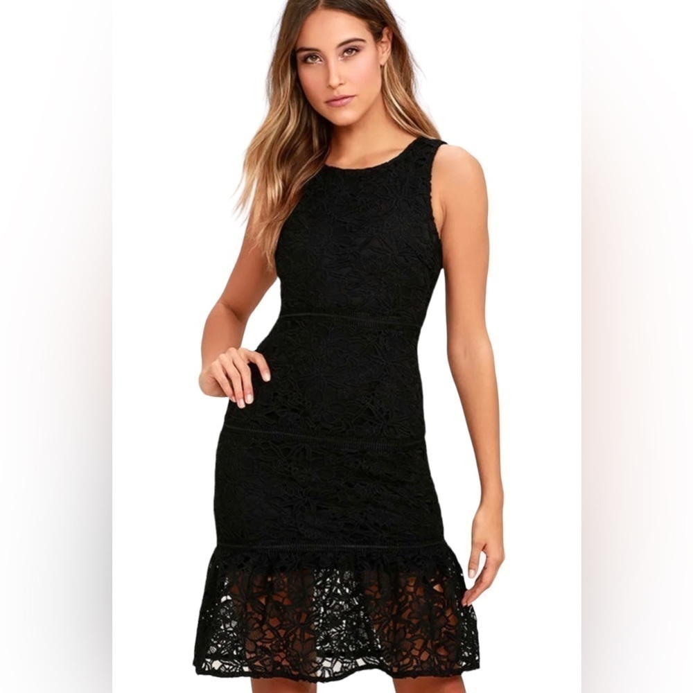 LULUS With You Tonight Black Crochet Lace Little Black Dress Size S